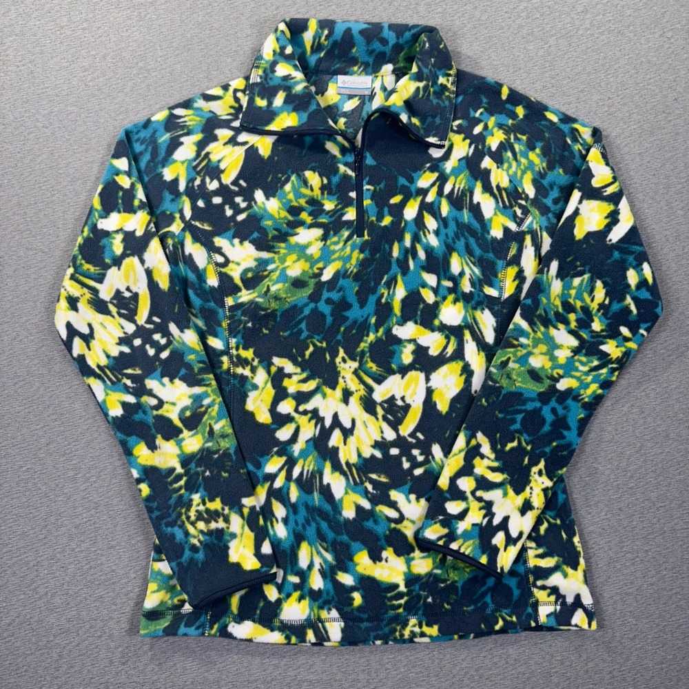 Columbia Glacial IV Half Zip Fleece Pullover Womans M Navy‎ Teal Lime Abstract